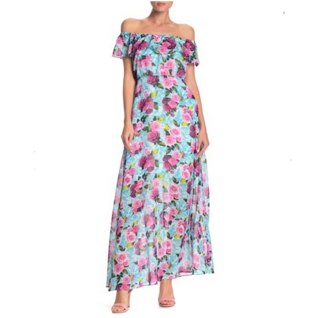 Nwt Betsey Johnson Off-The-Shoulder Floral Maxi